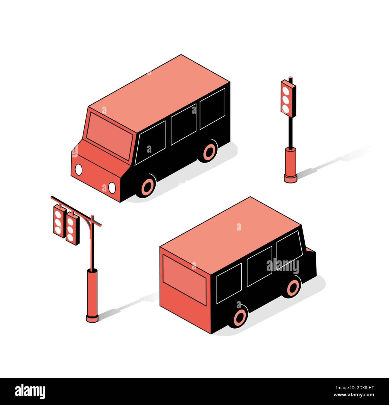 The isometric semaphore streetlight set with Stock Vector