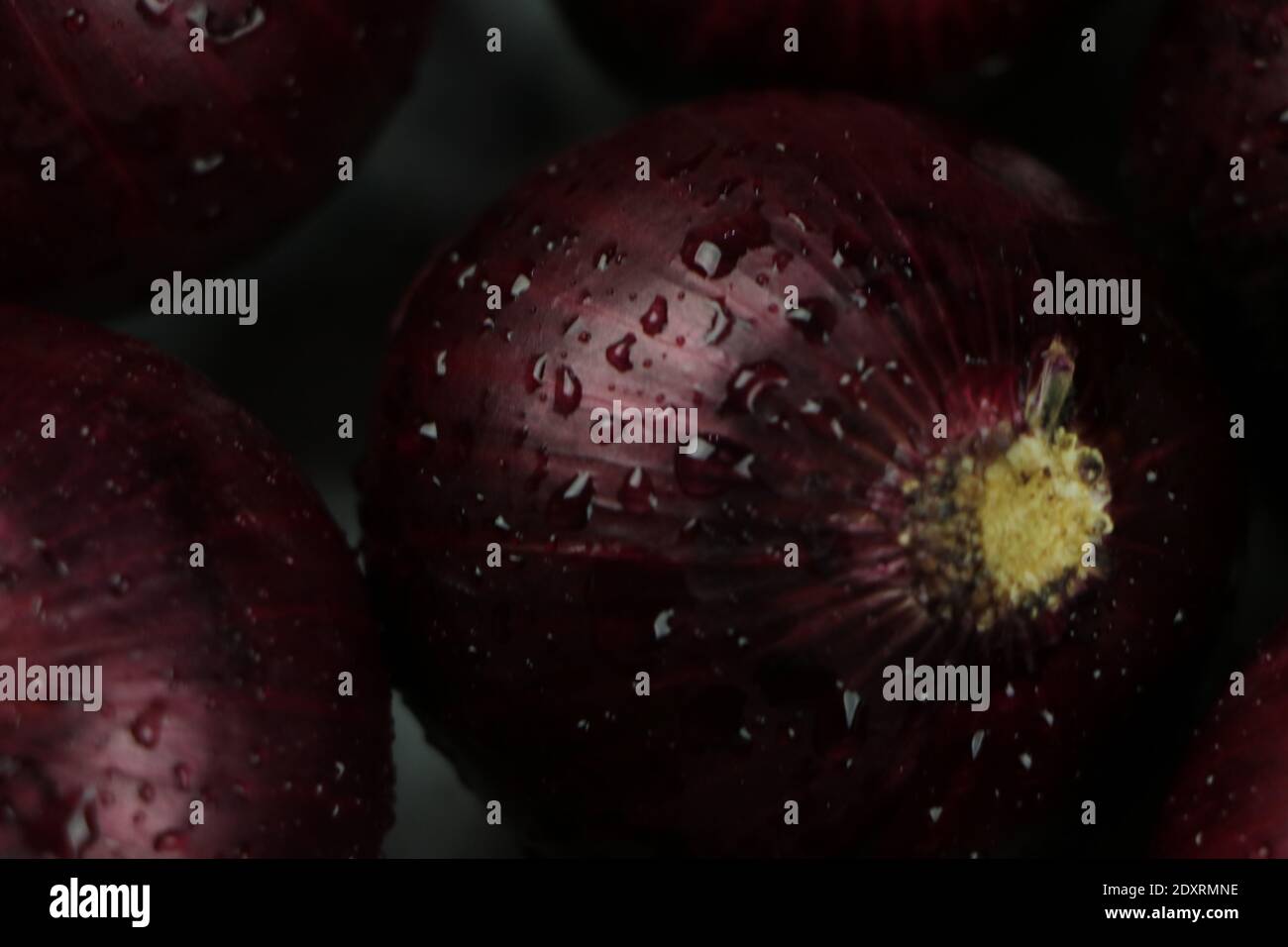 sweet red onions on background Stock Photo