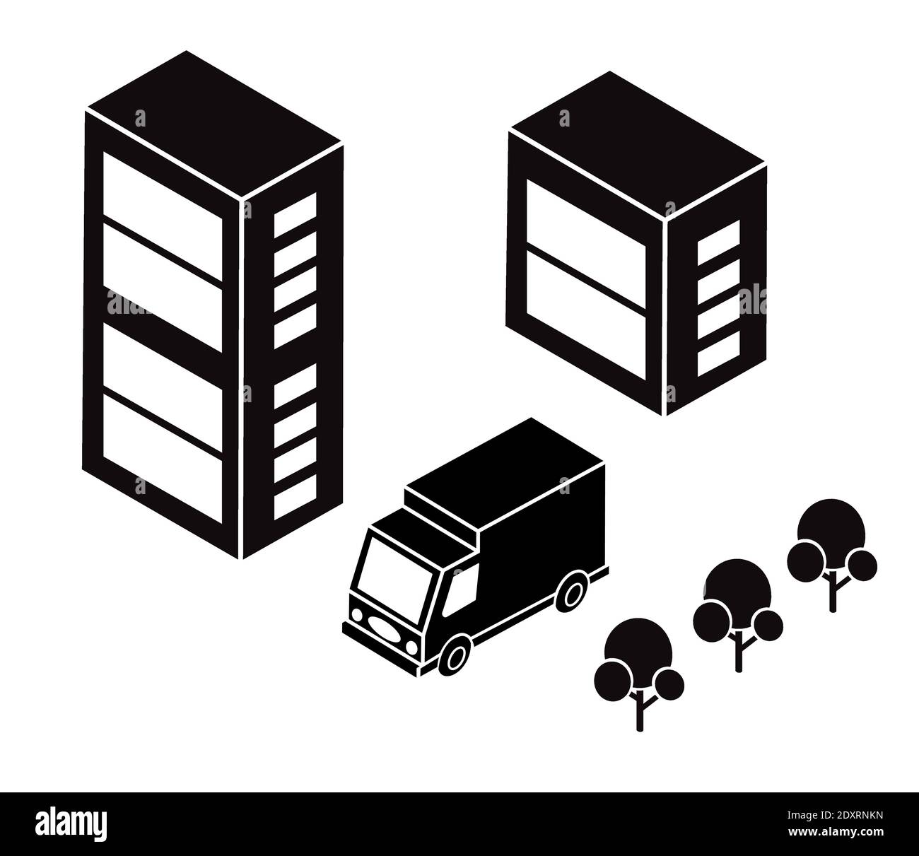 Isometric city map road, trees Stock Vector