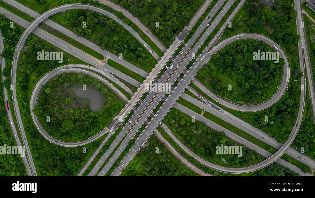 High Angle View Of Car On Road In City Stock Photo