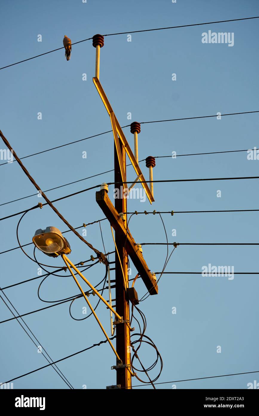 Low Angle View Of Power Line Against Clear Sky Stock Photo
