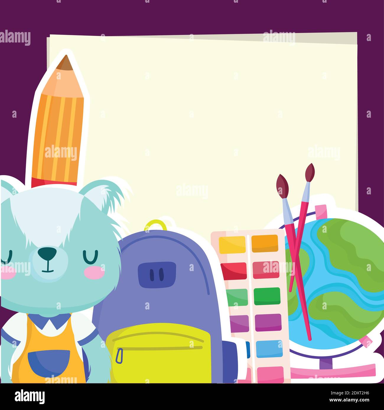 Back to school bear cartoon bag and icons design, eduacation class and ...
