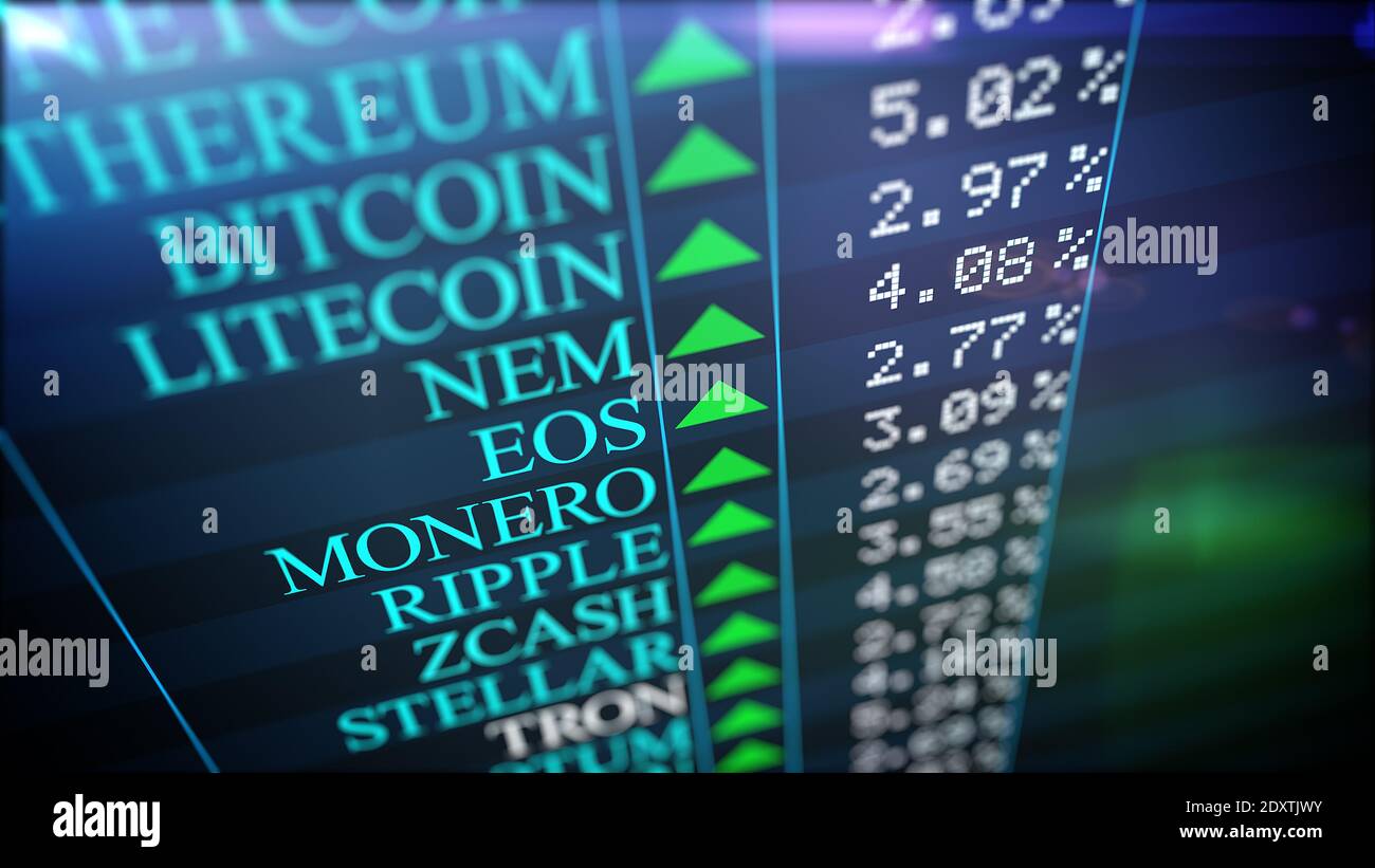 Closeup of Positive Cryptocurrency market rank. Bitcoin, Ethereum,  Litecoin, Ripple, etc. A cryptocurrency is a digital or virtual currency  that uses Stock Photo - Alamy