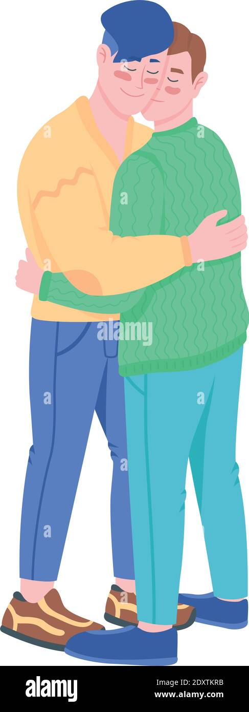 Gay couple smiling and hugging flat color vector detailed characters ...