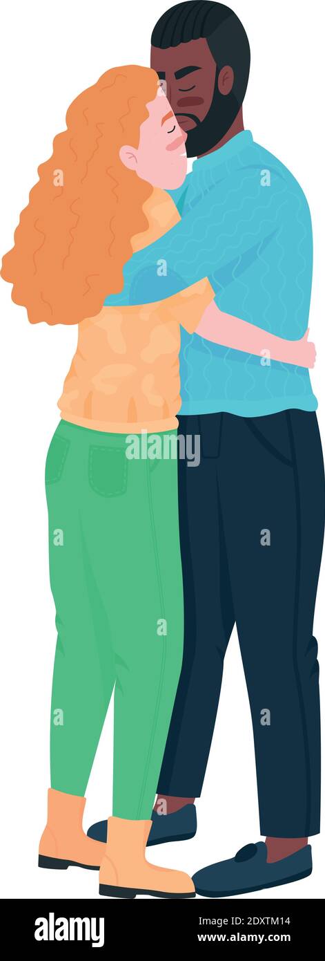 Interracial couple hugging flat color vector detailed characters Stock ...