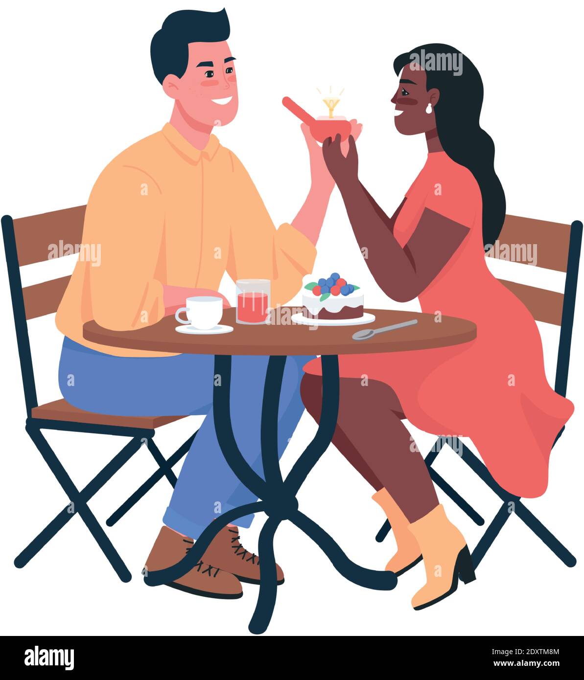 Man proposing engagement to woman flat color vector detailed characters Stock Vector