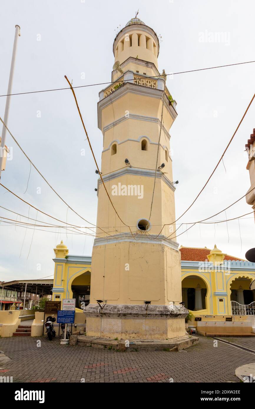 The Lebuh Aceh Mosque tower in Georgetown, Penang, Malaysia Stock Photo
