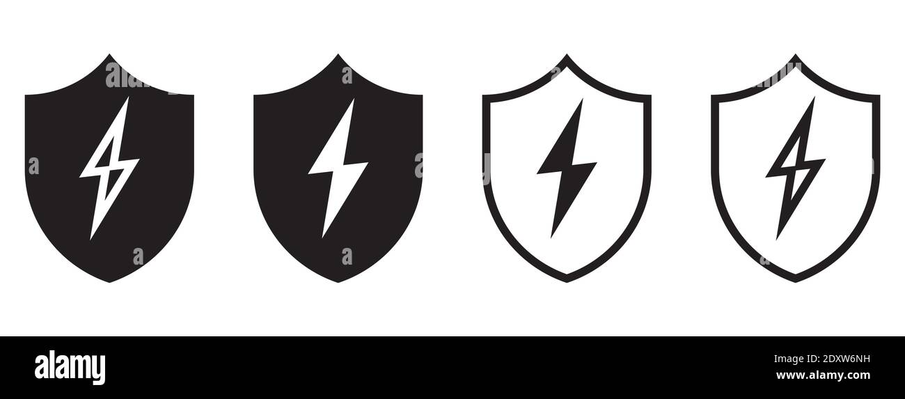 Shield with lightning. Set of shield icons. Vector illustration. Protection symbols Stock Vector