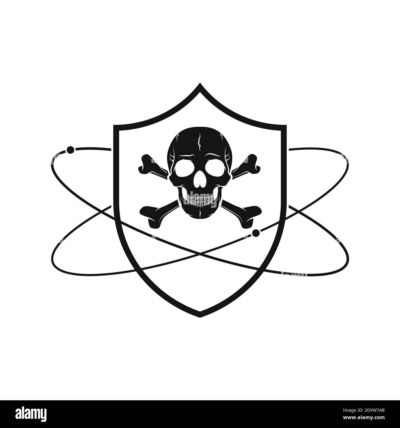 Shield With Human Skull Linear Shield Icon Vector Illustration
