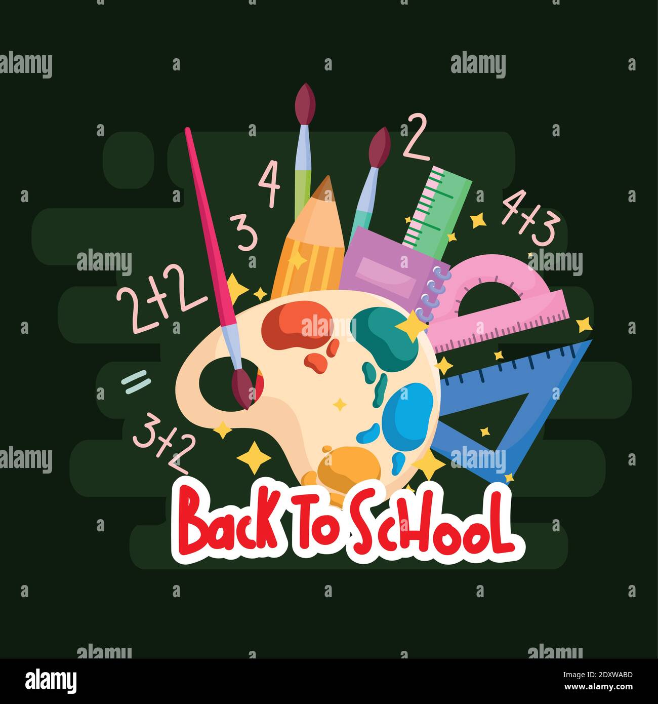 Back to school paint palette and icon set design, eduacation class and ...