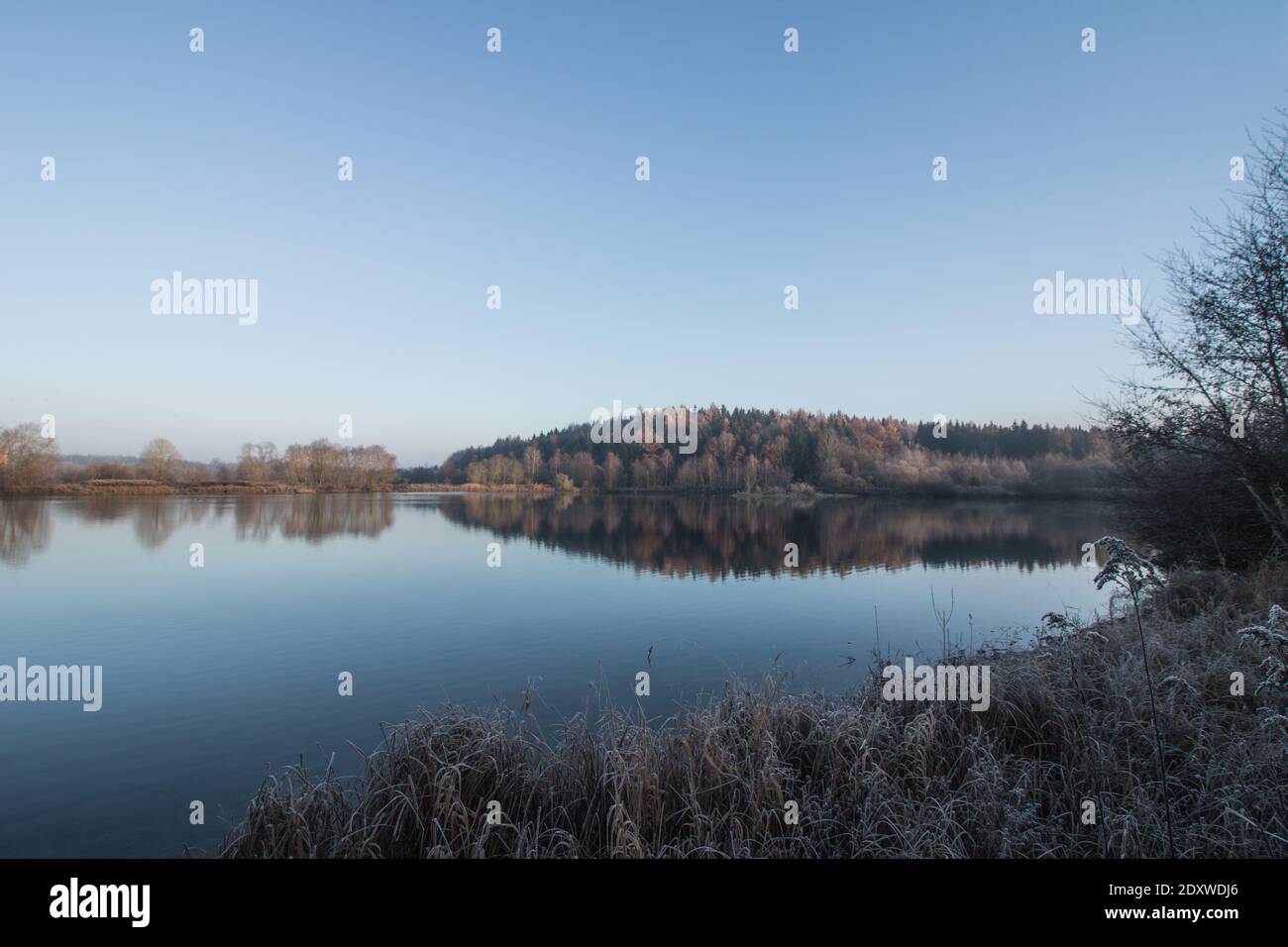 Scenic View Of Lake Against Clear Sky Stock Photo