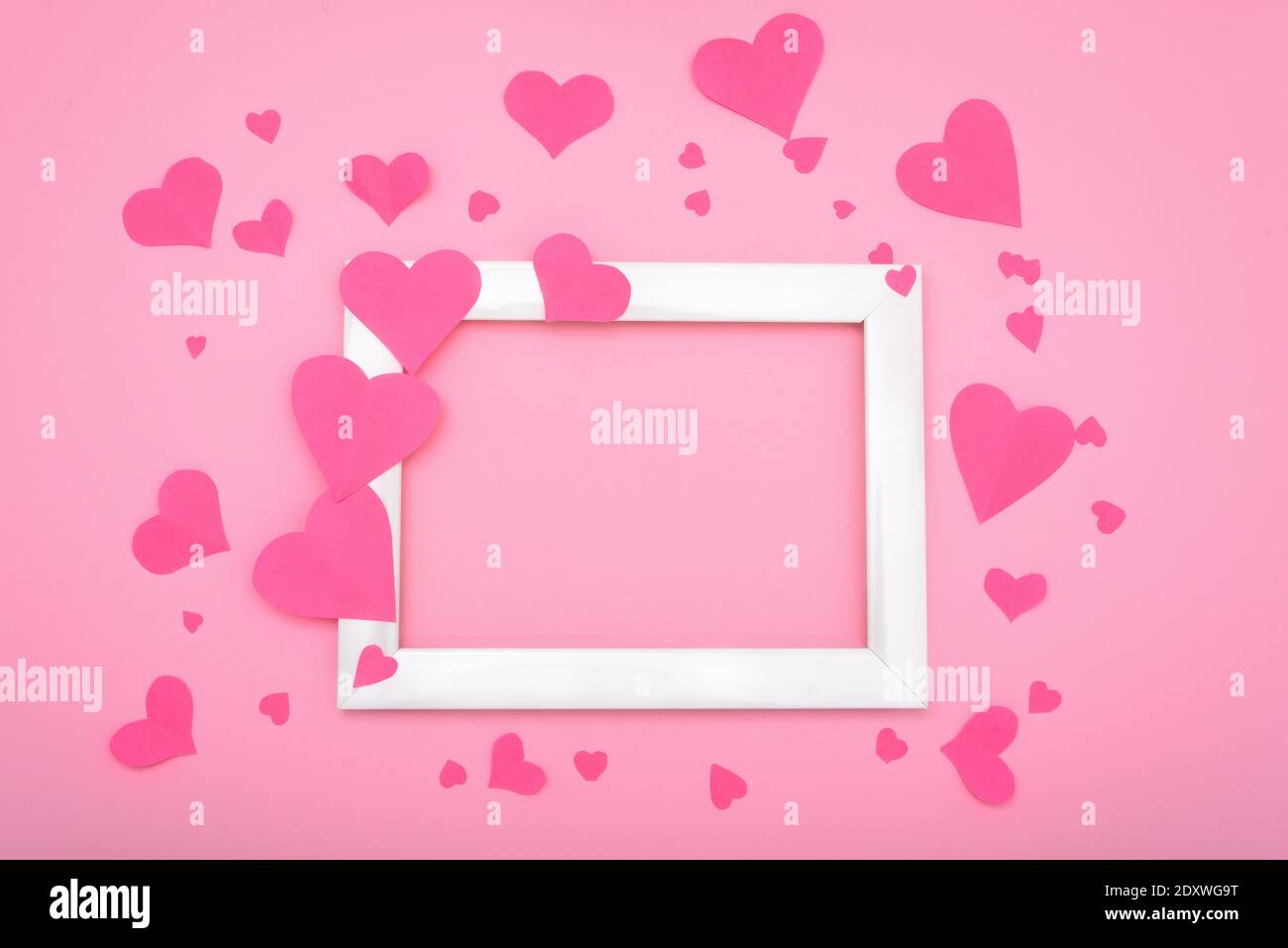 postcard for greeting cards with pink hearts on a pink background ...