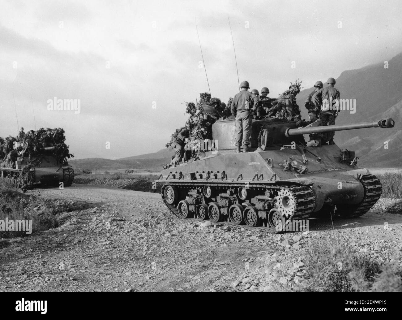 Korea war 1951 Turkish infantry on US M4 tank Stock Photo