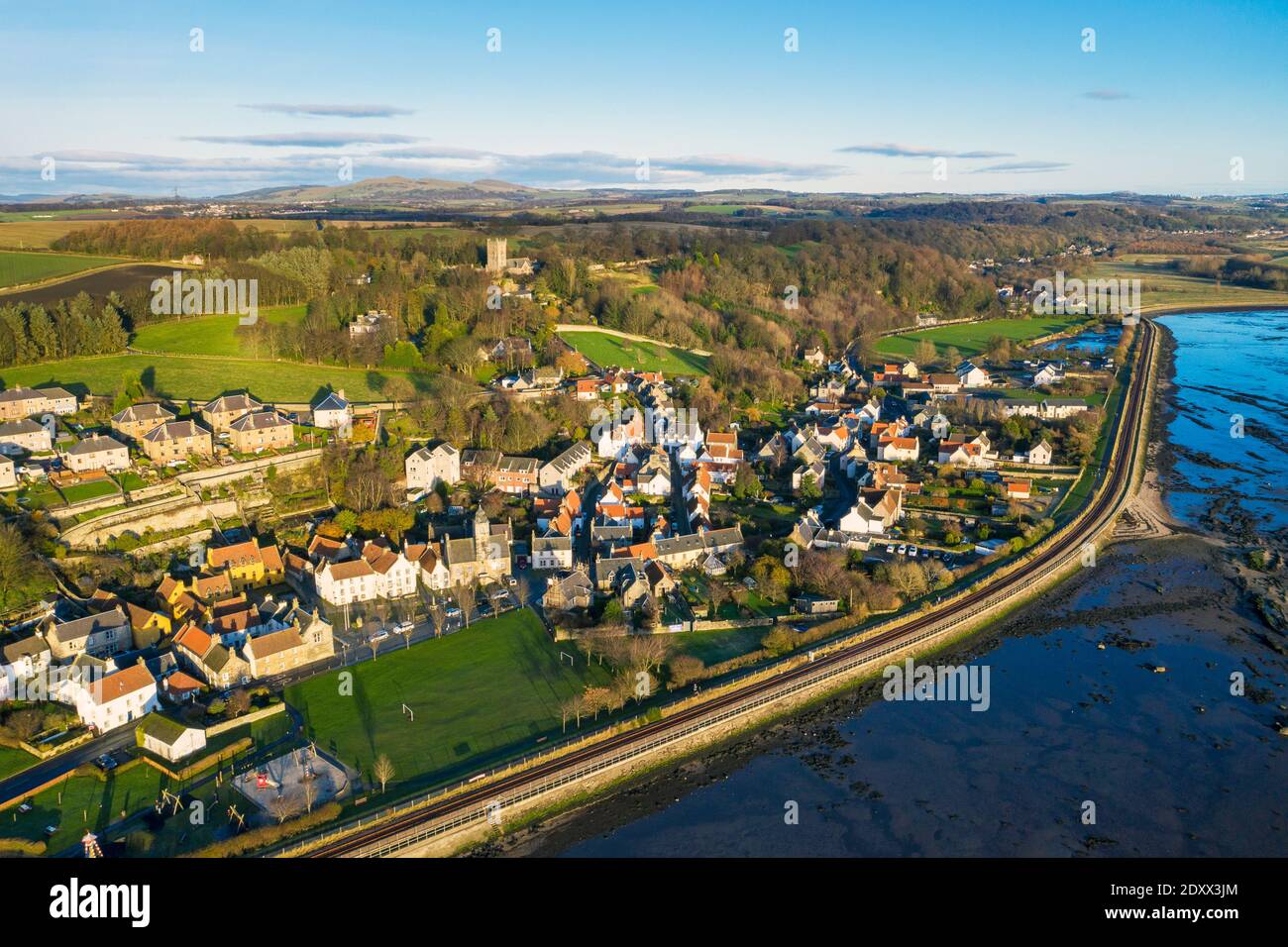 Aerial view of the Royal Burgh of Culross, Fife, Scotland. Stock Photo