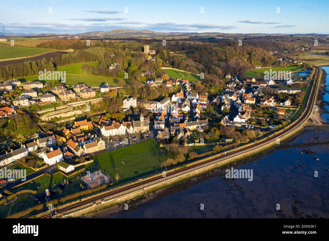 Aerial view of the Royal Burgh of Culross, Fife, Scotland. Stock Photo