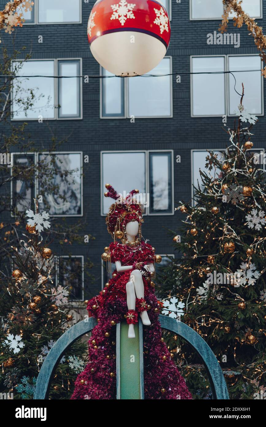 London, UK December 5, 2020 Christmas decorations on St Christopher