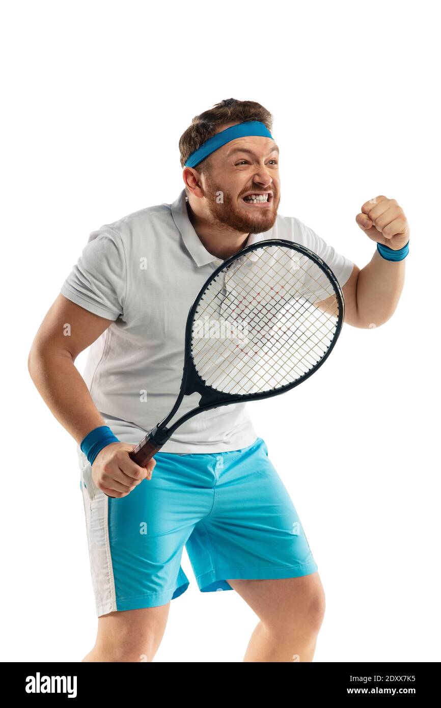 Winner. Highly tensioned game. Funny emotions of professional tennis player  isolated on white studio background. Excitement in game, human emotions,  facial expression and passion with sport concept Stock Photo - Alamy