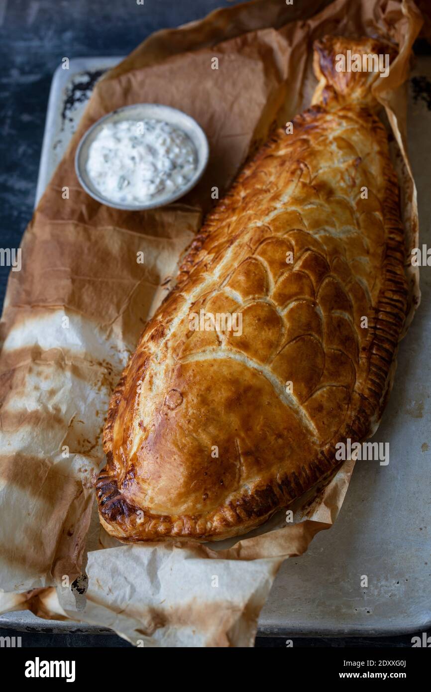 Sea bass wellington, fish baked in puff pastry Stock Photo Alamy