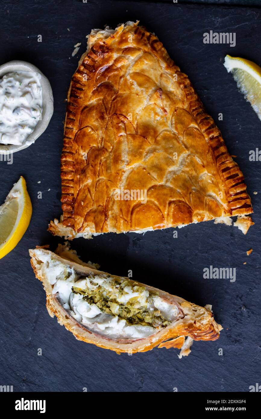 Sea bass wellington, fish baked in puff pastry Stock Photo Alamy