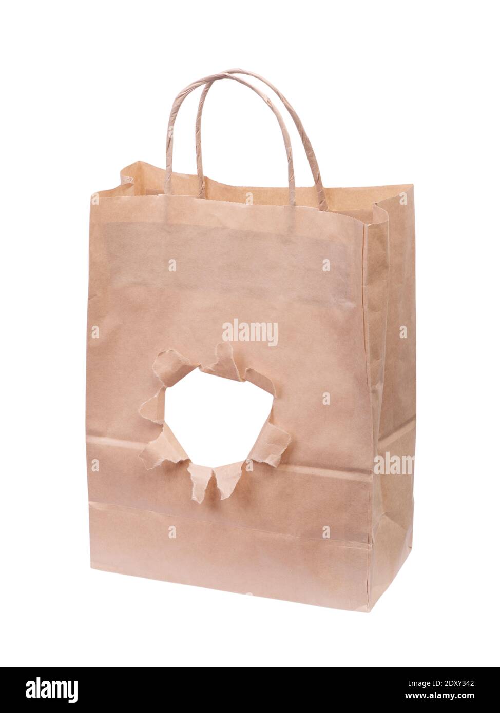 Paper bag with a torn hole isolated on white background Stock Photo - Alamy
