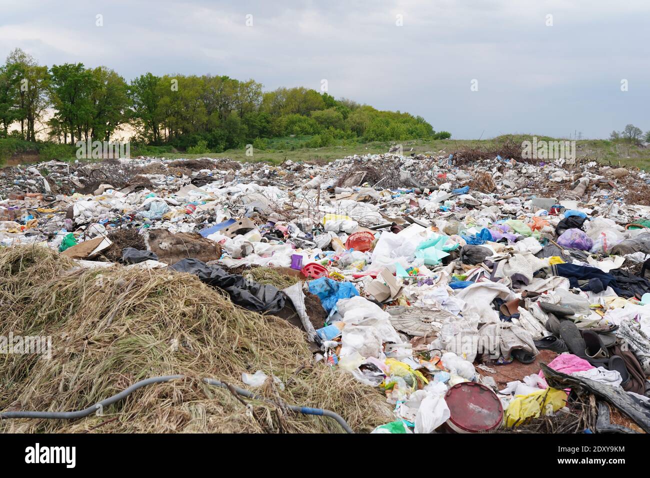 land with garbage, Garbage dump landscape of ecological damage contaminated land., plastic scrap in landfill, environmental problems pollution, waste Stock Photo