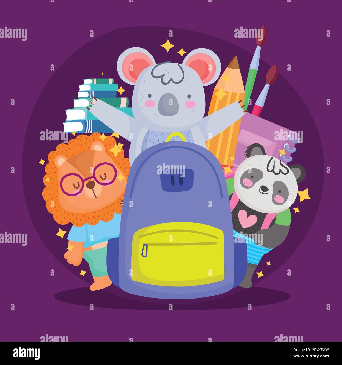 Back to school animals cartoons with bag design, eduacation class and ...