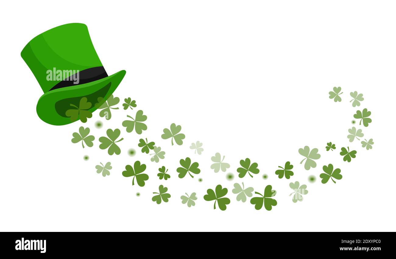 St. Patricks green hat with four-leaves clover. Leprechaun hat. Vector ...