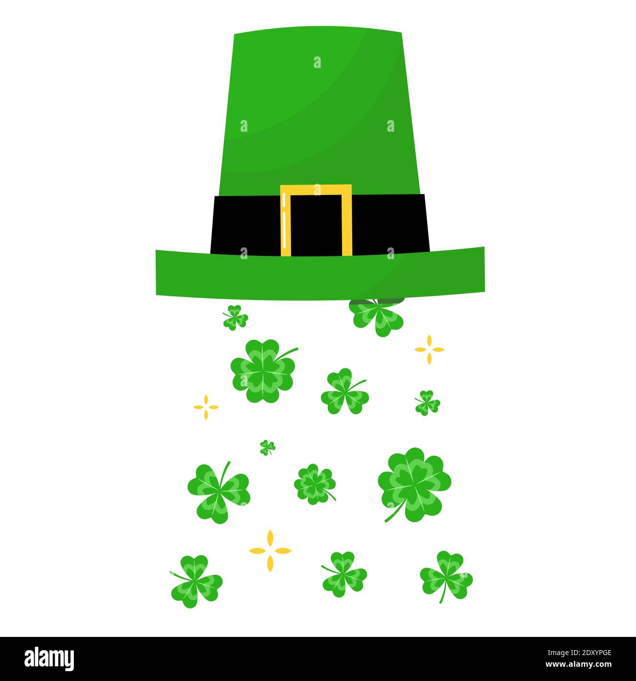 St. Patricks green hat with four-leaves clover. Leprechaun hat. Vector ...