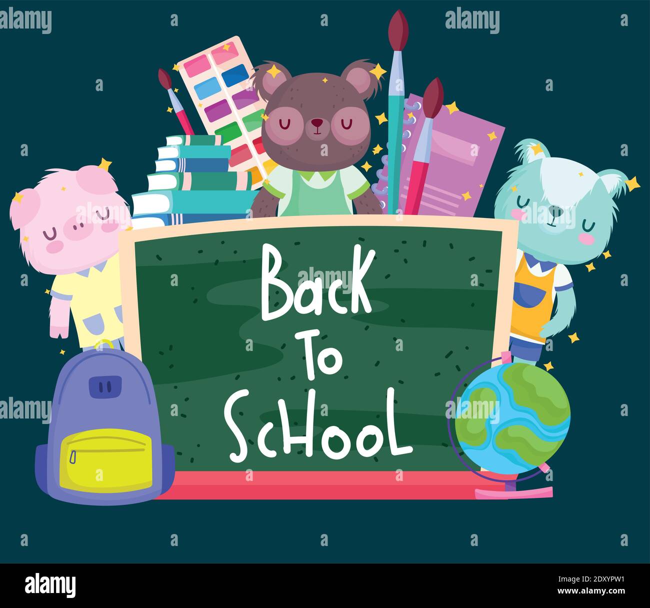Back to school animals cartoons with board and icons design, eduacation ...