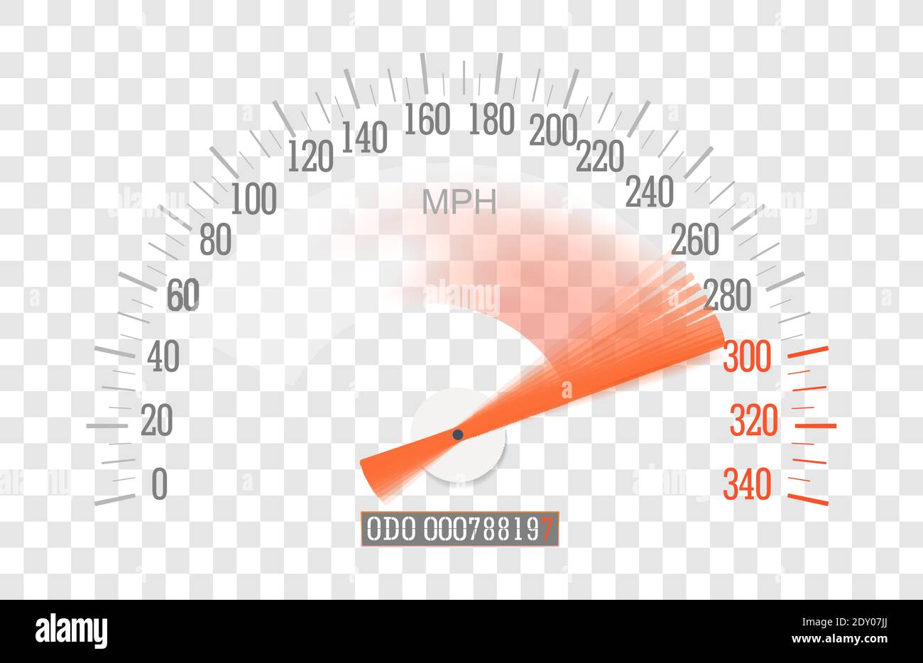 Speedometer with a fast moving arrow on a transparent background for the convenience of the designer, vector. Stock Vector