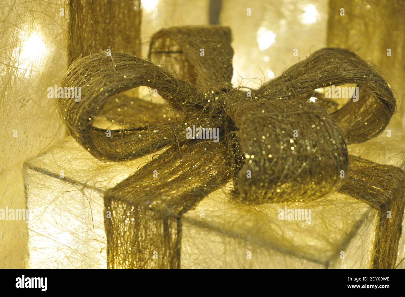 Christmas Present Lights With Glitter Bows Stock Photo Alamy