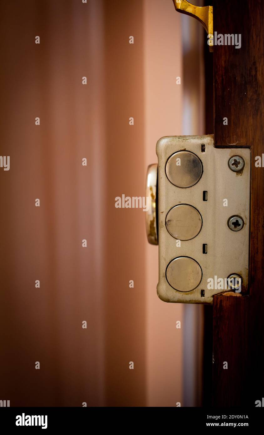 Close view of the door lock used in modern homes Stock Photo