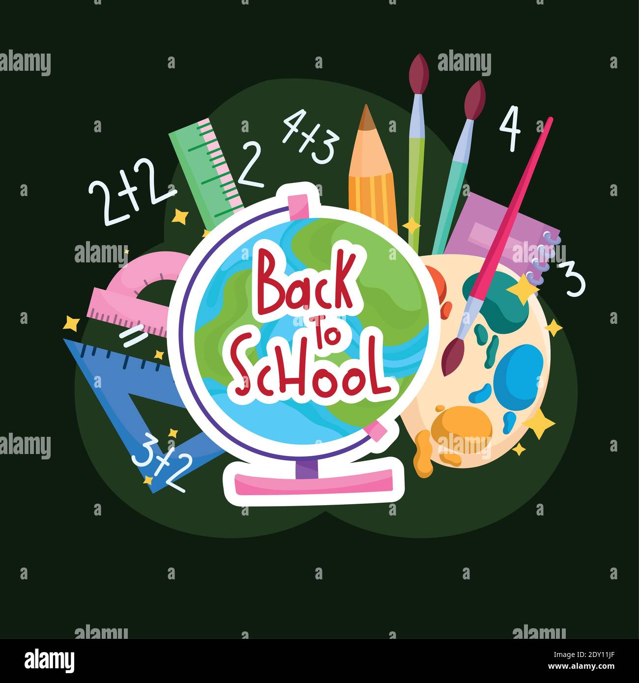 back to school globe map watercolor palette book brush pencil vector ...