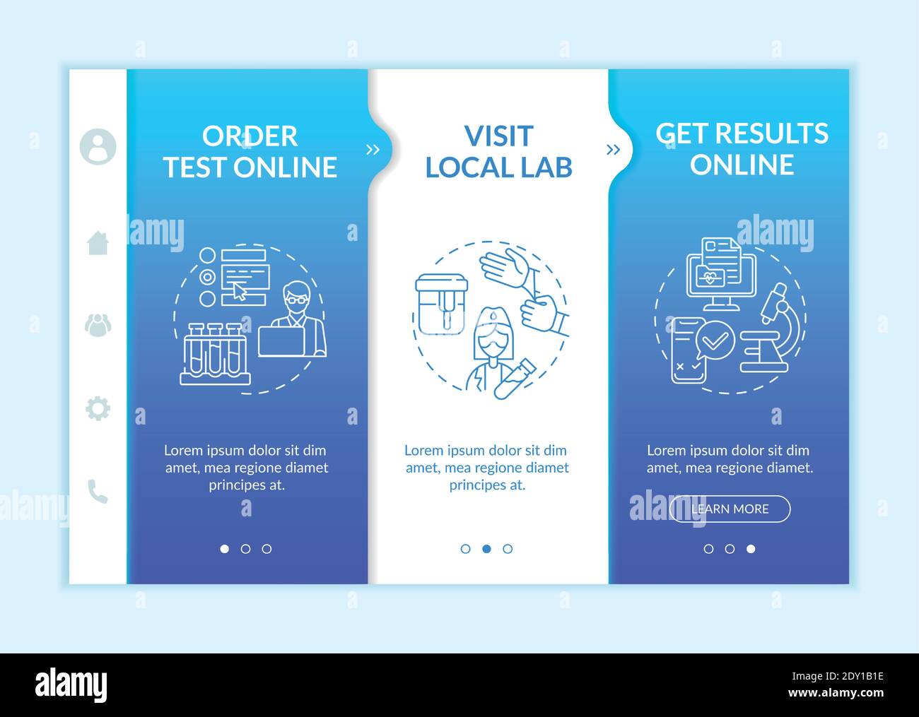 Laboratory testing ordering steps onboarding vector template Stock Vector