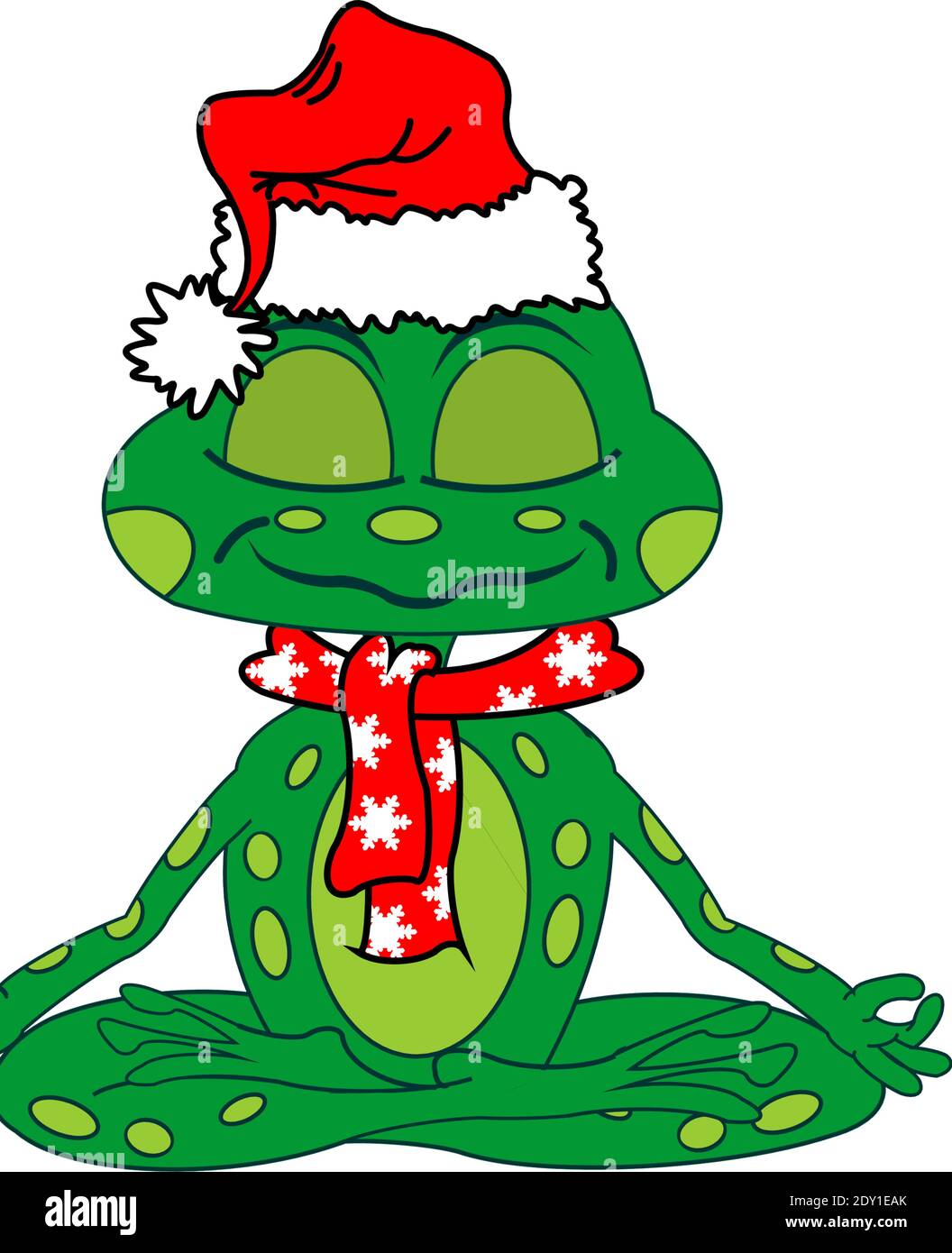 Christmas Party Meditation frog with Santa hat and scarf Stock Vector