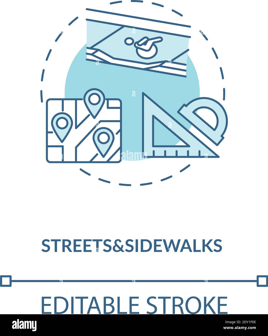 Streets and sidewalks turquoise concept icon Stock Vector