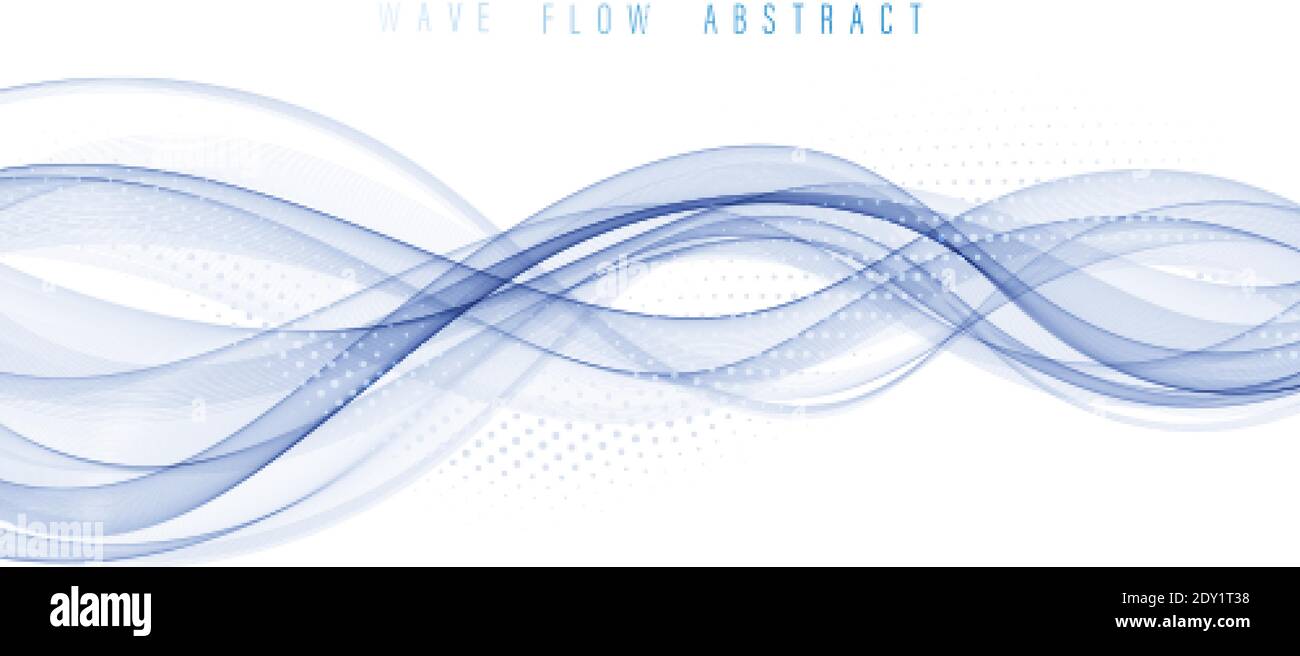 Abstract blue lines on a white background. Curved wavy smooth lines