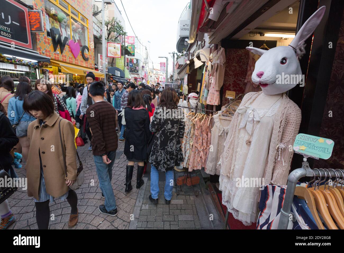 Tokyo, Japan : 'Harajuku style' embodied in a display outside a a teen clothing boutique. Stock Photo