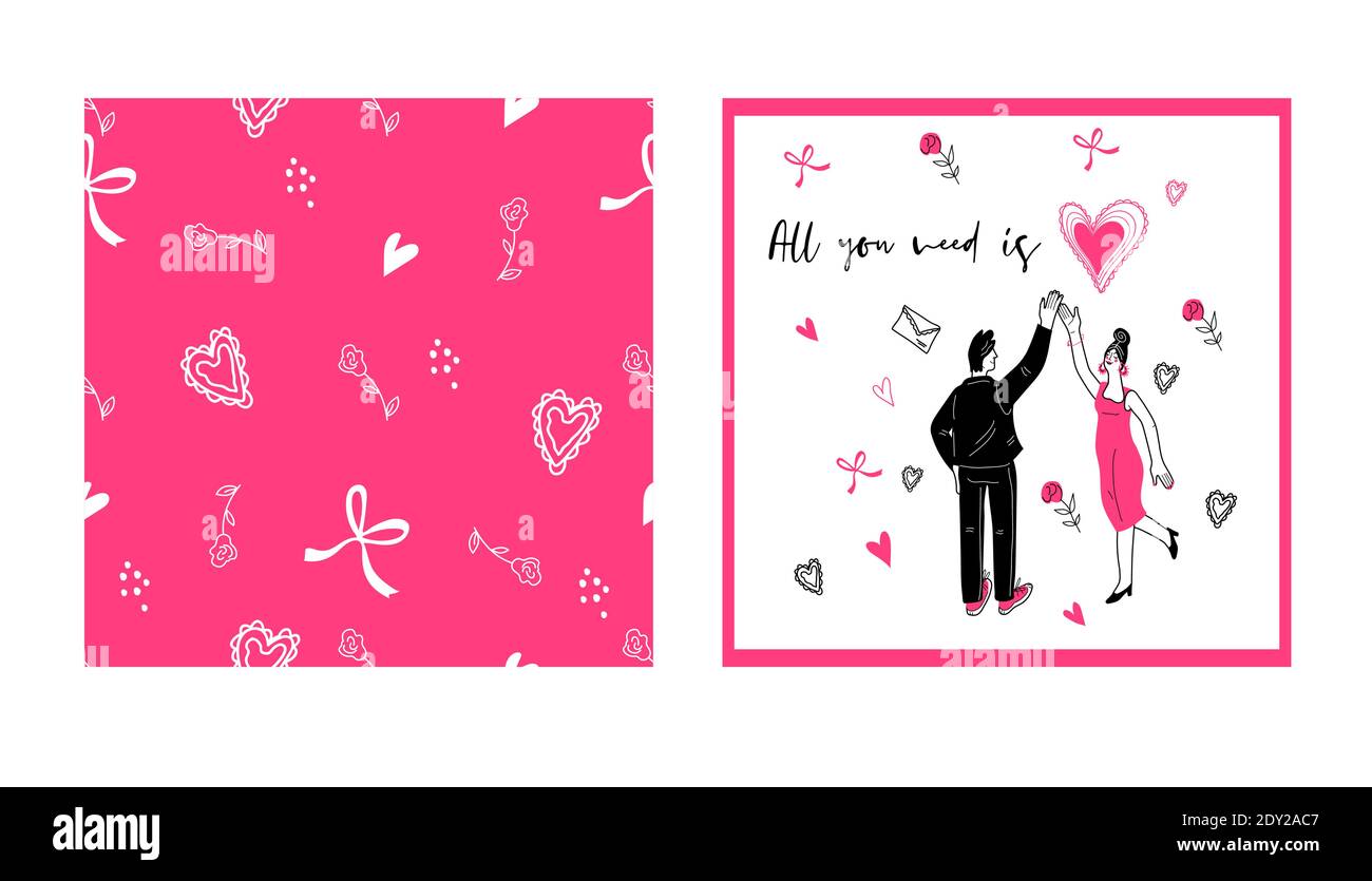 Collection of card and seamless pattern for Valentines Day vector ...