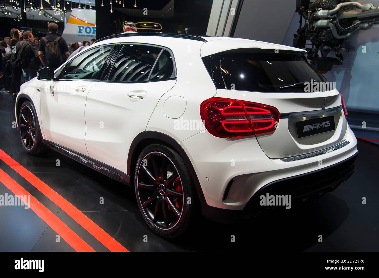 The new Mercedes GLA 45 AMG 4Matic during the press day of the Paris Motor Show, known as Mondial de l'Automobile in Paris, France, on October 2, 2014. Photo by Nicolas Genin/ABACAPRESS.COM Stock Photo