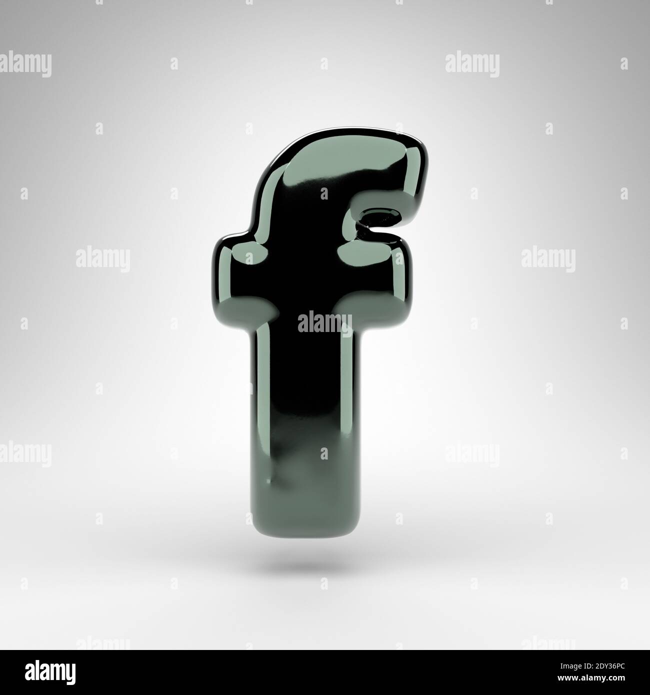 Lowercase F. Green Lettering Letter F lowercase on white background. Green chrome 3D rendered font ...