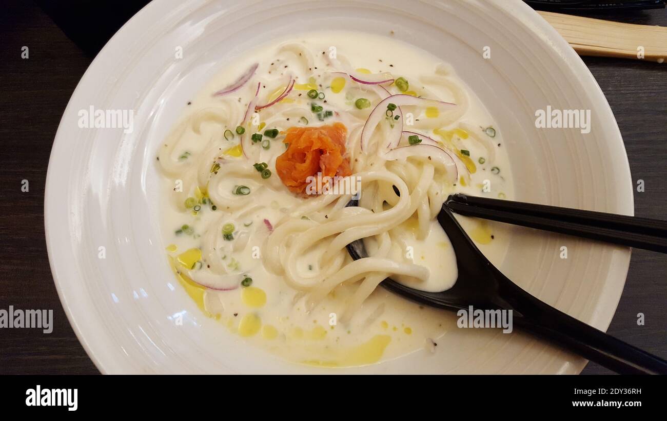 Collaboration Of Udon And Spaghetti Stock Photo Alamy
