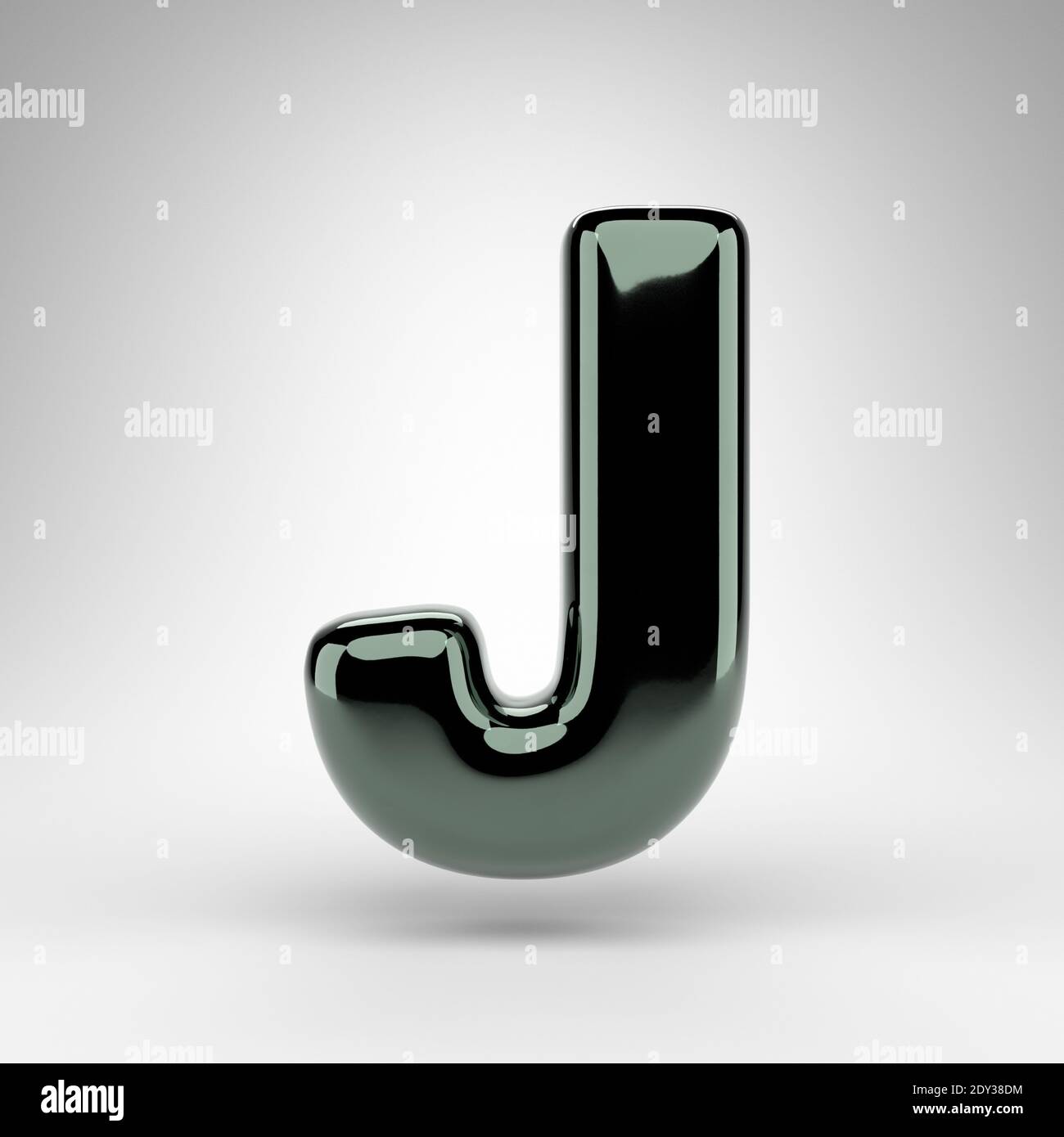 Letter J uppercase on white background. Green chrome 3D rendered font ...