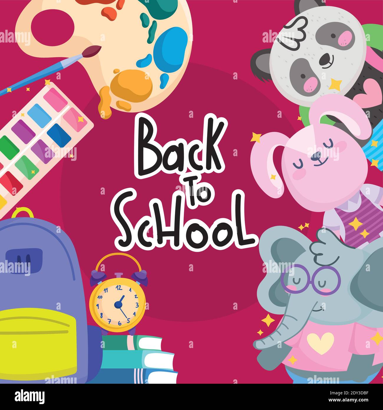 Back to school animals cartoons bag and icons design, eduacation class ...