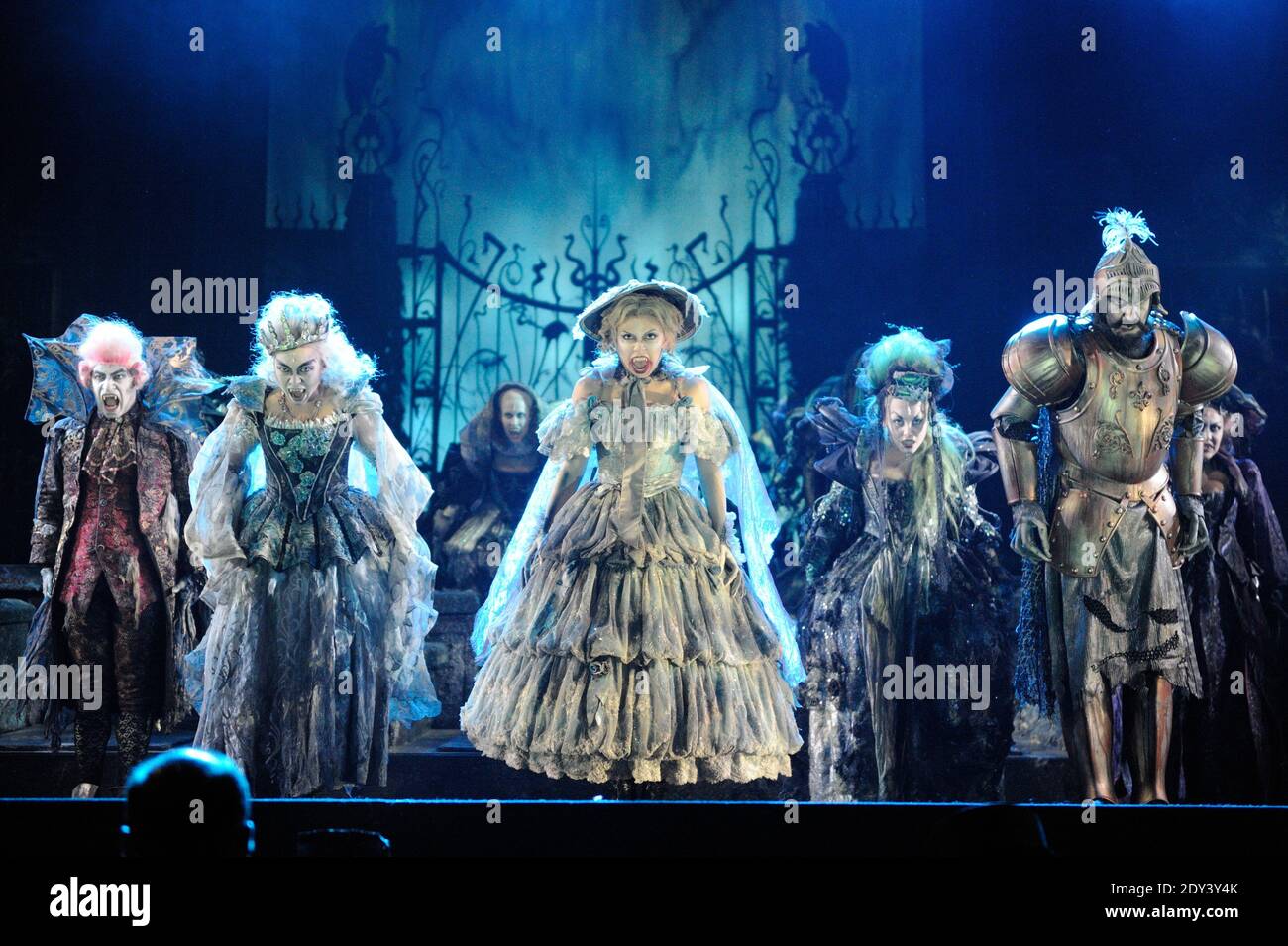 actors perform on stage during the 'Le Bal Des Vampires' - The Fearless  Vampire Killers - Press Preview At Theatre Mogador in Paris, France on  October 16, 2014. Photo by Alban Wyters/ABACAPRESS.COM