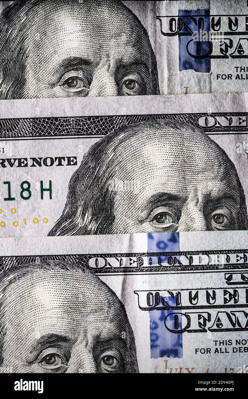 Close-Up Of Benjamin Franklin Portrait On Us Paper Currency Stock Photo -  Alamy