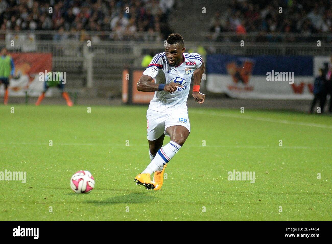 OL's Henri Bedimo during the French First League soccer match, Olympique Lyonnais (OL) Vs Montpellier HSC (MHSC) at Gerland stadium in Lyon, France on October 19, 2014. Lyon won 5-1. Photo by Nicolas Briquet/ABACAPRESS.COM Stock Photo