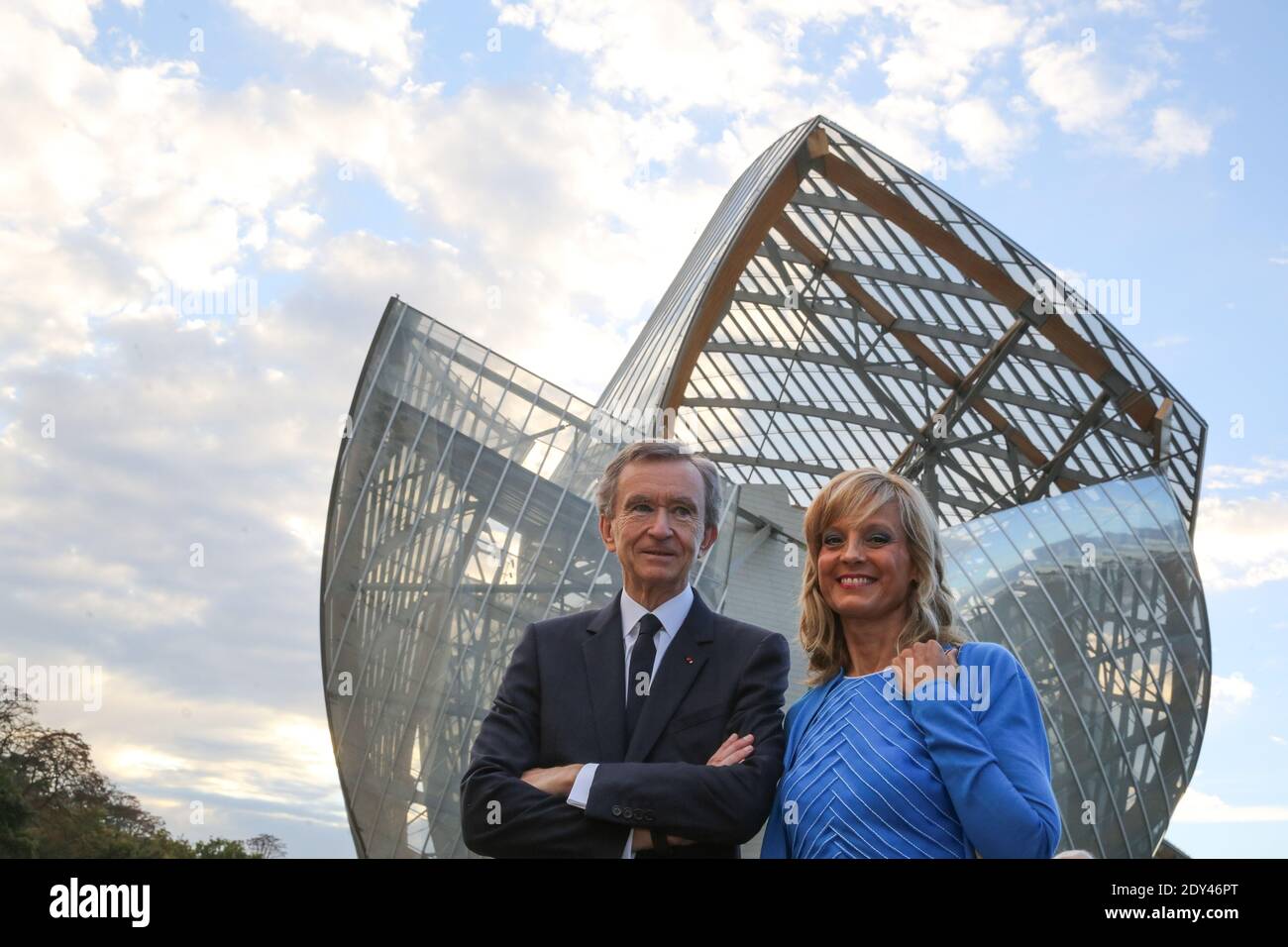 British photographer Vanessa Beecroft and LVMH CEO Bernard Arnault and his  wife Helene, at the inauguration party of 'L'espace Louis Vuitton' where  she exhibits her pictures, on the Champs Elysee Avenue, in