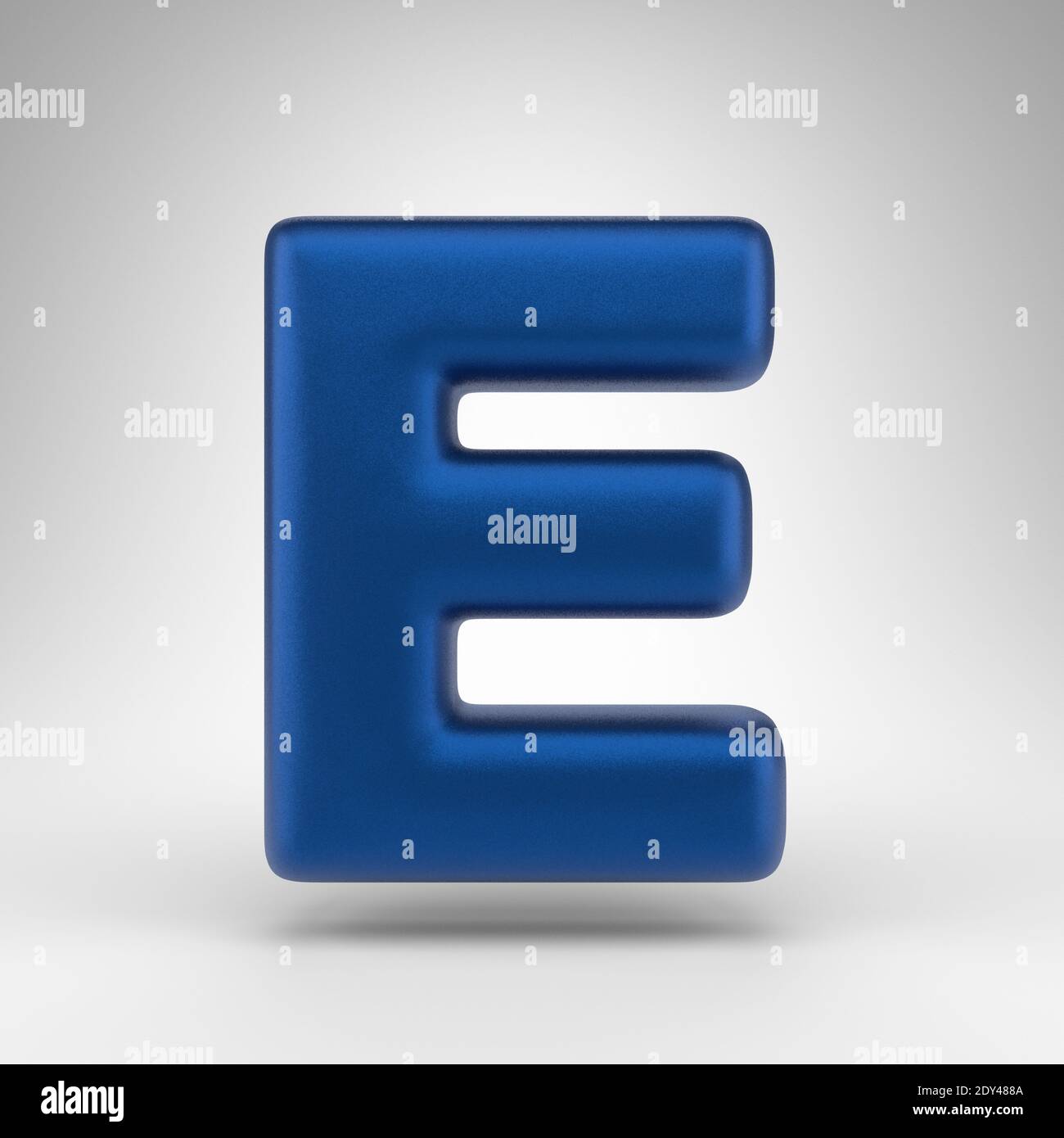 Letter E uppercase on white background. Anodized blue 3D rendered font ...
