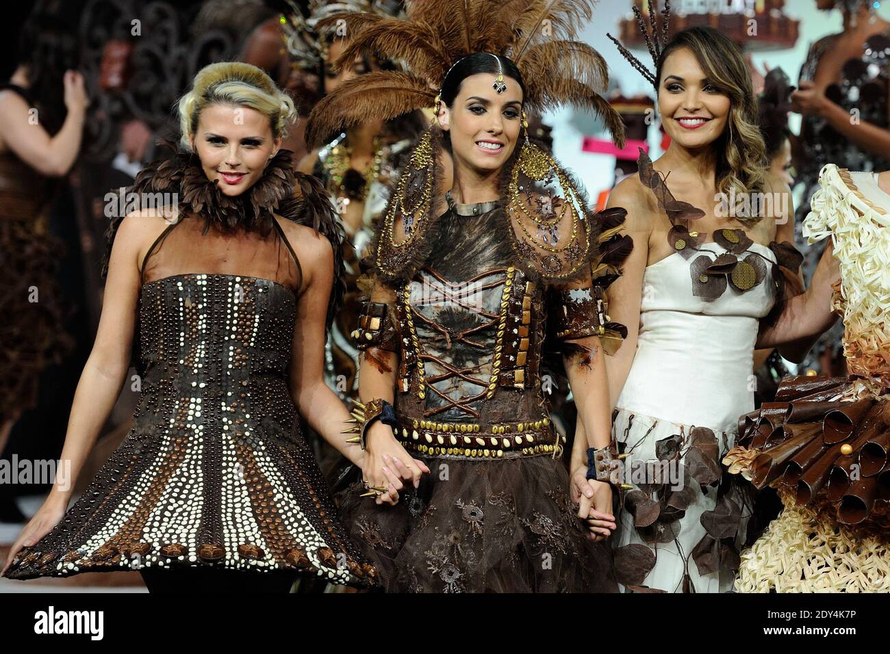 Kelly Vedovelli, Ludivine Sagna and Valerie Begue attending the 20th Salon  du Chocolat held at Porte de Versailles in Paris, France on October 28, 2014.  Photo by Aurore Marechal/ABACAPRESS.COM Stock Photo -